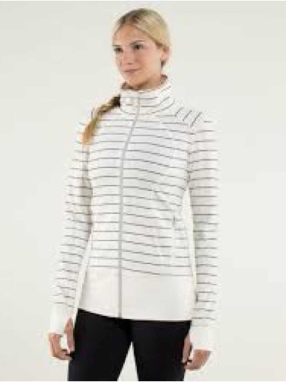 lululemon athletica Cream and Black Striped Zip Turtleneck Sweater 1064